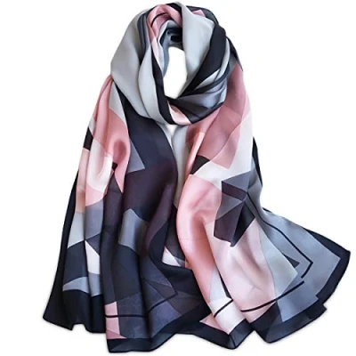 Image de LumiSyne Foulards En Soie Rétro Imprimé Motif Géométrique Rayures Écharpe Doux Chaud d&#039;Automne Hiver Etoles Châle De Plage Toute La Saison Pour Mariage Ou Quotidien
