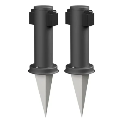 Image de ledscom.de 2 pièces Colonne de Prises Jardin PORU avec Piquet pour l&#039;extérieur, 2X, Acier Inoxydable, Anthracite, Rond, 27cm