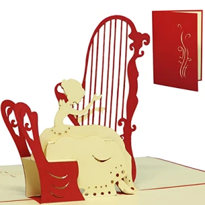 Image de Lin LINPopUp POP UP Cartes de voeux, d&#039;anniversaire, cadeaux concert musique, Jeu harpe