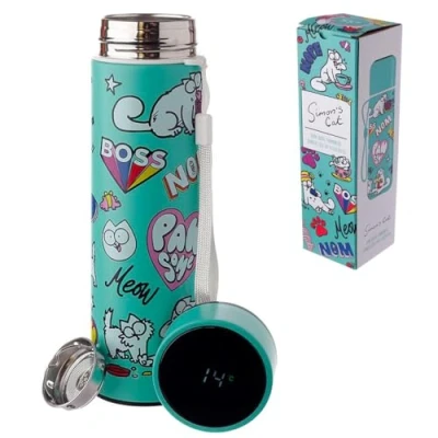 Image de Bouteille Isolée (Gourde) en Acier Inoxydable avec Thermomètre Digital pour Boissons Chaudes ou Froides Simon&#039;s Cat Chat