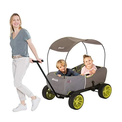 Image de hauck Chariot de Transport Eco Mobil avec Toit Pare Soleil, pour Deux Enfants à Partir 2 Ans, Charge Admissible 50 kg, Stable, Pliable, Frein d&#039;Arrêt, Timon Suspendu et Amovible, Forest