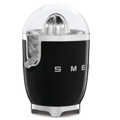 Image de Smeg, Presse Agrumes Électrique CJF11BLEU, Mise en Marche Automatique à Pression, Bec Anti goutte et Cône Universel, Base Antidérapante, Range Cordon Intégré, 70W, Noir