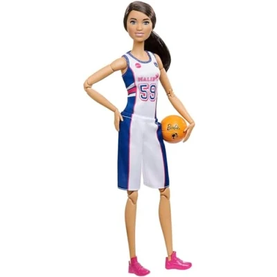 Image de Barbie Made to Move poupée articulée joueuse de Basketball Brune en Maillot et Ballon, Jouet pour Enfant, FXP06