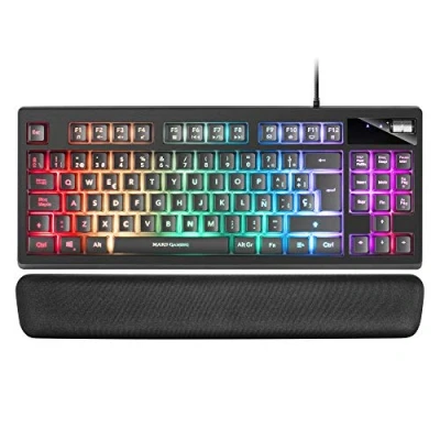 Image de Mars Gaming MKAXES Clavier compact TKL H Mech, Éclairage RGB 9 effets, Repose poignets en Gel, Noir, Langue Espagnole
