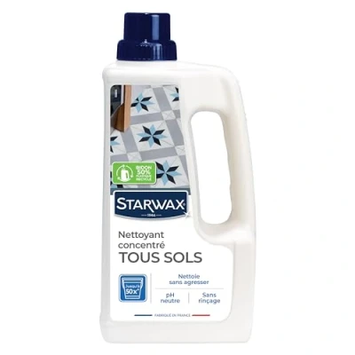 Image de STARWAX Nettoyant Concentré Pour Sols Intérieurs Nettoie et Dégraisse Tous les Mats Brillants Sans rinçage Usage Régulier Fabriqué en France 1L jusqu&#039;à 50 nettoyages