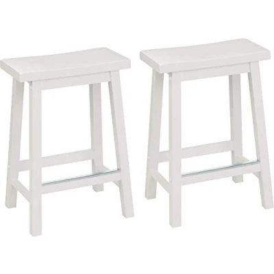 Image de Amazon Basics Lot de 2 Tabourets comptoir type selle, en bois massif, parfaits pour cuisine, 61 cm hauteur, Blanc
