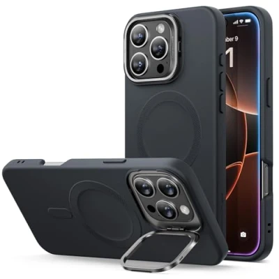 Image de ESR Coque pour iPhone 16 Pro Max, en Silicone avec Support, Compatible MagSafe, Support Caméra Intégrée, de Téléphone Magnétique Série Cloud, Noir