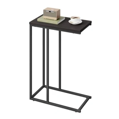 Image de WOLTU Table Bout de canapé Salon d&#039;appoint en métal et MDF, 45x25x63,5cm, Hêtre Foncé TSG17dc