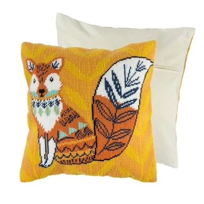 Image de Trimits Kit de coussin au point croix, dossier inclus, toile pré imprimée, fil et aiguille inclus 40 x cm, renard
