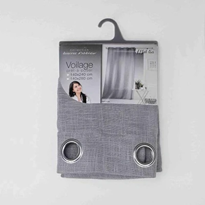 Image de Douceur d&#039;Intérieur Haltona Panneau A Oeillets Effet Lin Tisse Polyester, Gris, 240x140 cm