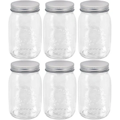 Image de Promobo Lot De 6 Bocaux Conservation En Verre Décor Fruit Sculpté Inscription Gourmande 450Ml