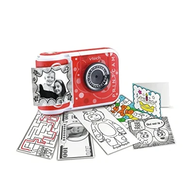 Image de VTech KidiZoom Print Cam Rouge, Appareil Photo Enfant à Impression Instantanée, Photo, Selfie, Vidéo, Écran Couleur, Filtres et Effets Rigolos, Cadeau Dès 5 Ans Contenu en Français