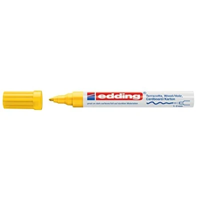 Image de edding 4040 marqueur peinture à encre mate 1 pointe ogive 2 mm jaune pour écrire et décorer sur surfaces rugueuses, foncées ou poreuses idéal terre cuite, carton, bois