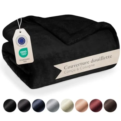 Image de Blumtal Plaid Polaire 220 x 240 Noir Certifié Oeko TEX®, Sherpa, Couverture Haute Qualité, Doux, Chaud, Moelleux,