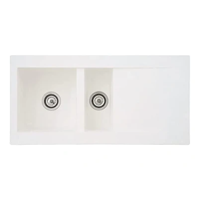 Image de Respekta Évier en minéralite blanc/Évier encastré à 1 bac de 100 x 50 cm/Évier adapté aux meubles sous évier d&#039;une largeur 60 cm