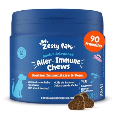 Image de Zesty Paws Allergies et Immunité Soutien système immunitaire Peau Complément pour Chien sous Forme de friandise Huile Saumon Oméga 3 90 Unités (Saumon Chiens âgés)