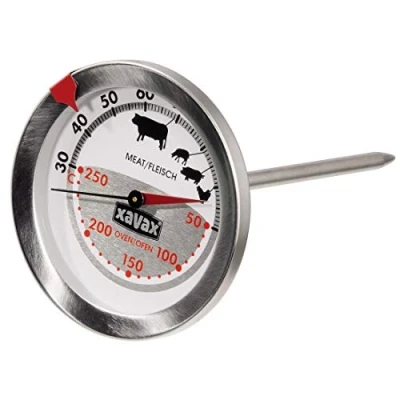 Image de Xavax Thermomètre Mécanique Spécial Four et Viandes (2 en 1, Acier Inoxydable, Mesure Simultanée du de La Température Four, va au Lave vaisselle) Argent, 30C/+50C