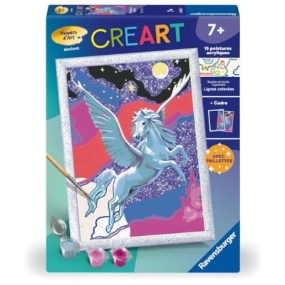 Image de Ravensburger CreArt Kids 18x24cm Numéro d&#039;art Etincelant Pégase Kit de Peinture par numéros avec Effet Scintillant Dès 7 Ans 25830
