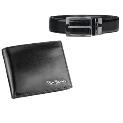 Image de Pierre Cardin Coffret cadeau ensemble de ceinture et portefeuille en cuir véritable (NOIR 8808, 130), Noir 130, Classique