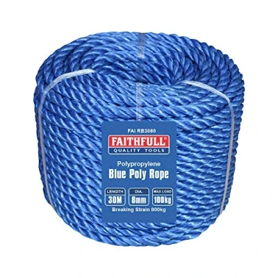 Image de Faithfull Bobine de Corde en Polyester Bleu FAIRB3080, diamètre 8 mm x 30 m, Charge maximale 100 kg, Rupture 800 kg