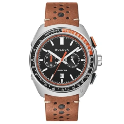Image de Montre chronographe Bulova Racer avec bracelet en cuir et cadran noir à quartz 98B427 100M pour homme