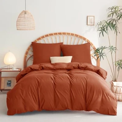 Image de WAVVE Parure de lit, 3 pièces, Housse Couette 155 x 220 cm et 2 taies d&#039;oreiller 80 cm, en Microfibre, avec Fermeture éclair, Douce Infroissable, Terre Cuite