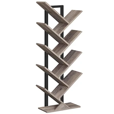 Image de HOOBRO Bibliothèque, Étagère à 9 Niveaux, sur Pieds, Meuble de Rangement, en Forme d’Arbre, Our Salon, Bureau, Décorative, Solide, Durable, Grège et Noir EBG08SJ01G1
