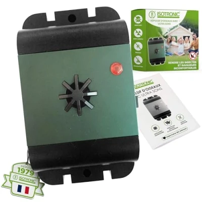 Image de ISOTRONIC® Répulsif pour Oiseaux à Foudres et Ultrasons Contre Les Pigeons Mouettes Autres Animaux sur Le Balcon Fenêtres Protection Arbre fruitier Plastique vert/noir
