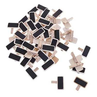 Image de Qiwenr 50pcs Mini Tableau Noir Bois en Bois,Tableau avec Pince Tableaux Clip,Mini MéMo Ardoise,comme DéCorations De Table