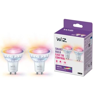 Image de WiZ Ampoule en verre LED intelligente GU10 Remplacement 50W, 16 millions de couleurs, Wi Fi/Bluetooth, commande vocale/application, fonctionne avec Google Home, Alexa et HomeKit, pack 2