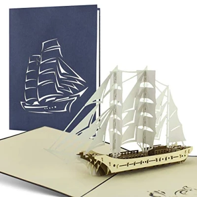 Image de Carte voyage en bateau idéale pour l&#039;anniversaire d&#039;un marin ou pêcheur. pop up avec un très joli voilier 3D célébrer une croisière, B11