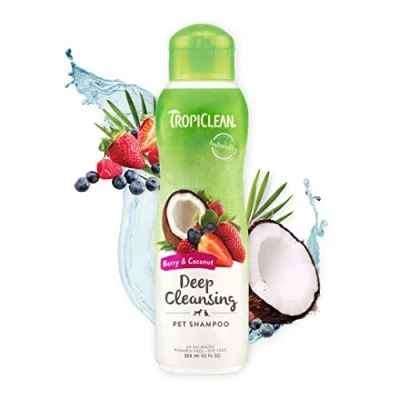 Image de TropiClean Shampooing pour Chiens et Chats, nettoie hydrate en profondeur, à base d’ingrédients naturels Baies Noix de Coco, 355 ml