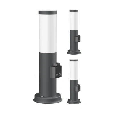 Image de ledscom.de 3 pièces Lumière de chemin/Borne d&#039;éclairage/Lampe jardin PORU pour l&#039;extérieur, IP44, 39 cm, anthracite, 1x E27 max. 40W, prise courant