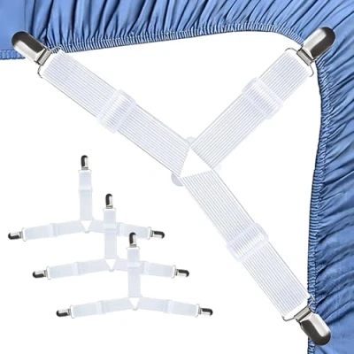 Image de Sangles pour Draps de Lit, Set 4 Pièces Blanches Attache Drap Housse, Élastiques Ajustables Sangle Housse Matelas, Canapé Coussin, Nappes Blanc