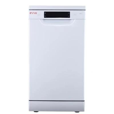 Image de EVVO Lave vaisselle étroit, largeur 45 cm, capacité pour 10 couverts, programme rapide 30 minutes, moyen charge, plateau supérieur réglable, 8 programmes, modèle D3 Slim, finition blanche