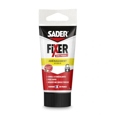 Image de SADER FIXER Sans Percer Aménagement Intérieur Mastic Colle Acrylique, Prise Rapide, Maintien Puissant, Comble les Irrégularités jusqu’à 5 mm, Peut se Peindre, Beige, Tube 70g