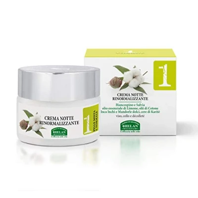 Image de Helan, Linea Viso 1 Creme Hydratante Visage de Nuit pour Peaux Mixtes, Idéal Soin et Cou, avec Vitamine E B5, Beurre Karité Huile Amande Douce, 50 ml, Made in Italy