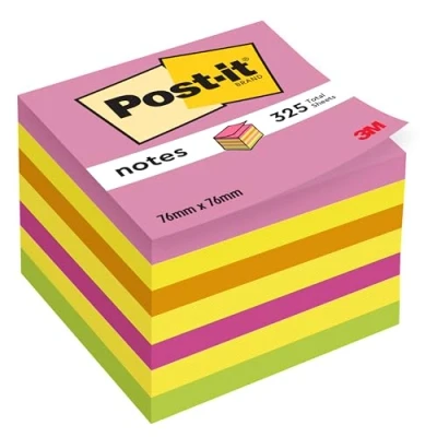 Image de Post it Notes Cube, Couleurs Neon Rainbow, 1 Bloc de 325 Feuilles, 76 mm x mm, Rose, Jaune, Orange, Vert Autocollantes pour Prise Notes, Listes Tâches et Rappels