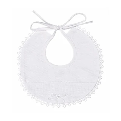 Image de Filet Bavoir de Cérémonie Élégant et Fini, Entièrement en Coton avec Insert Toile Aida à broder, Idéal pour les Bébés Enfants Bas Âge, 100% Made in Italy, Couleur Blanc