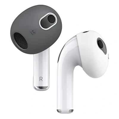 Image de elago 2 Paires Couleurs Embouts de Remplacement Compatible avec AirPods 3 [ s&#039;adapter à la Mallette ] Anti Slip Premium Silicone Étui 3ᵉ Génération (Gris Foncé/Blanco)