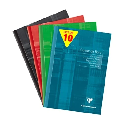 Image de Clairefontaine 3689C Lot de 10 Cahiers Bord Agrafés A5 14,8x21 cm 40 Pages avec Marges Détachables Papier Registre Vert 110 g Couverture Carte Pelliculée Couleurs Aléatoires