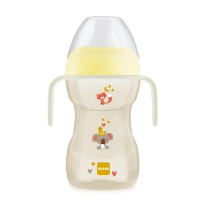 Image de MAM Fun to Drink Cup Night avec poignées qui brillent dans le noir et bec rigide, 8+ mois, 270 ml, neutre