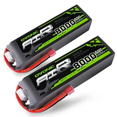 Image de OVONIC Batterie Lipo 3s 8000mAh 50C 11.1V avec Prise en T de Style Dean pour Avion RC hélicoptère Voiture Camion Truggy Passe Temps Bricolage (2 Paquets)