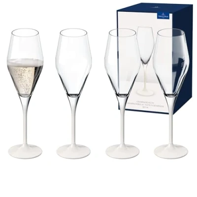 Image de Villeroy &amp; Boch Manufacture Rock blanc Ensemble de flûtes à champagne, 4 pièces. verres pour mousseux et 260 ml, Verre en cristal, Aspect ardoise mat