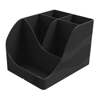 Image de Exacompta Réf. 69514D 1 Pot à crayons Pen Wave NeoDeco noir avec 5 compartiments 4 hauts pour les grands ustensiles et compartiment bas petits