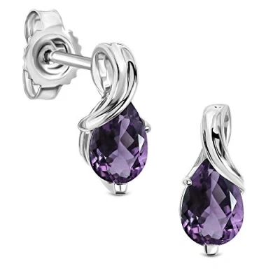 Image de Miore boucles d&#039;oreilles pour Femmes pendantes en Or Blanc 9 Carat /375 avec Pierre Précieuse forme poire Améthyste violette, Bijoux