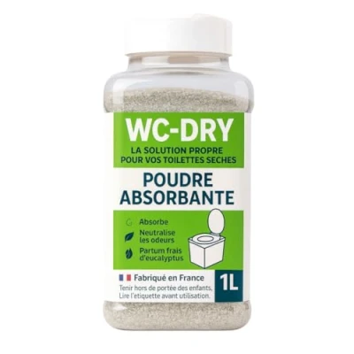 Image de WC DRY Poudre Absorbante Toilettes Sèches Désodorisant Naturel Jusqu’à 40 Utilisations Fabriqué en France Flacon 1L (1L)