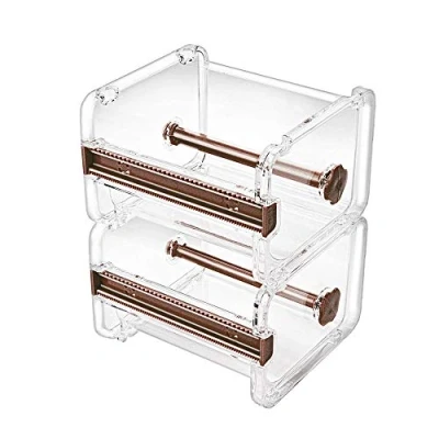 Image de molshine Lot de 2 Distributeurs Ruban Masquage Multi Washi Transparent pour Bureau,Coupe Ruban,Support Base Rouleau (Non Compris le Masquage) (Brun)