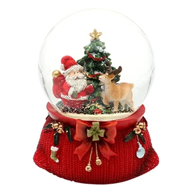 Image de Dekohelden24 Grande Boule à Neige Père Noël avec REH et Sapin Son sur socle décoré Dimensions l x H : 10 14 cm Ø