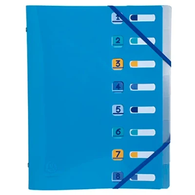 Image de Exacompta Réf. 56110E 1 trieur Bee Blue avec élastiques et fenêtres découpées couverture intérieur en PP recyclé 8 compartiments pour A4 dim 25 x 32 cm couleurs aléatoires